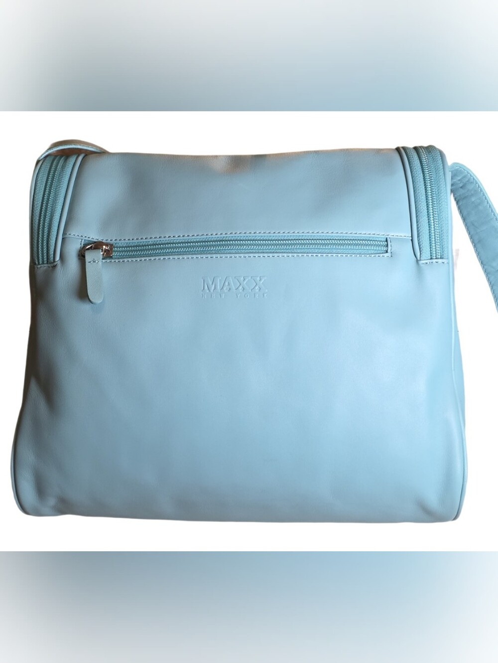 Vintage Maxx New York Premium Leather U-Zip Flap Crossbody Bag - Tiffany Blue / - Picture 9 of 17
